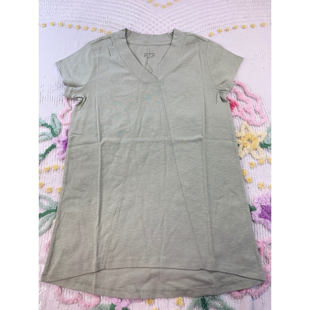 Canyon Retreat Desert‎ Sage Green V-Neck Slub Cotton T-Shirt XS A590769